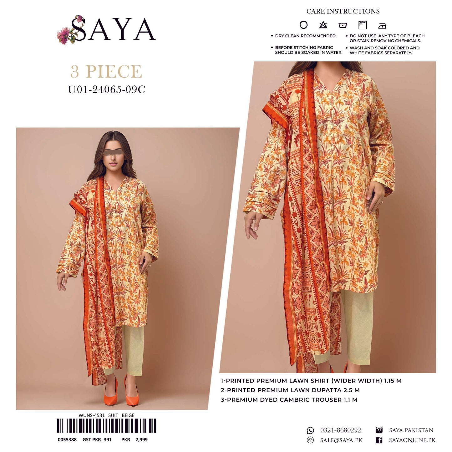 SAYA Original Unstitched Lawn 3-Piece Suit by Sohaib I.