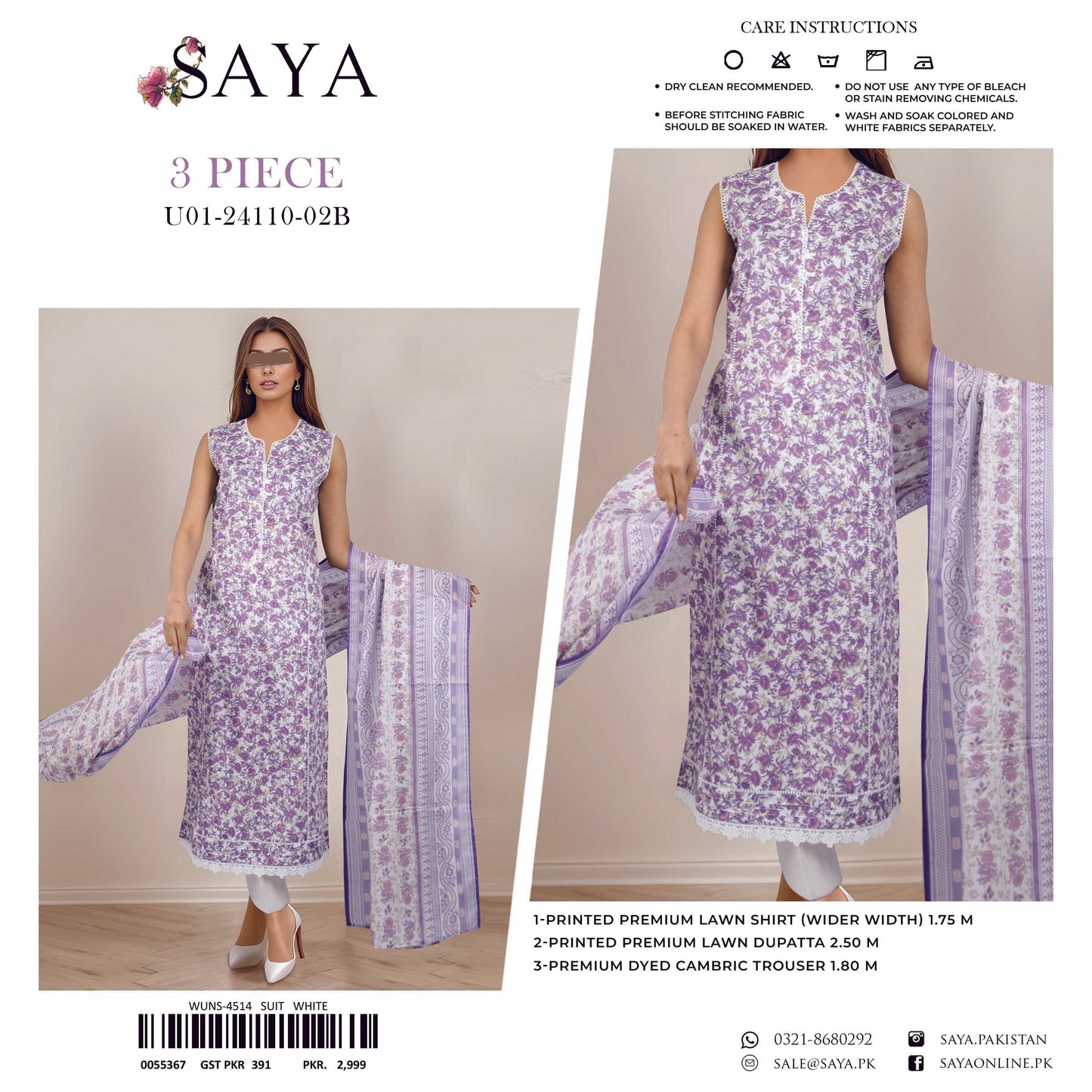 SAYA Original Unstitched Lawn 3-Piece Suit by Sohaib I.