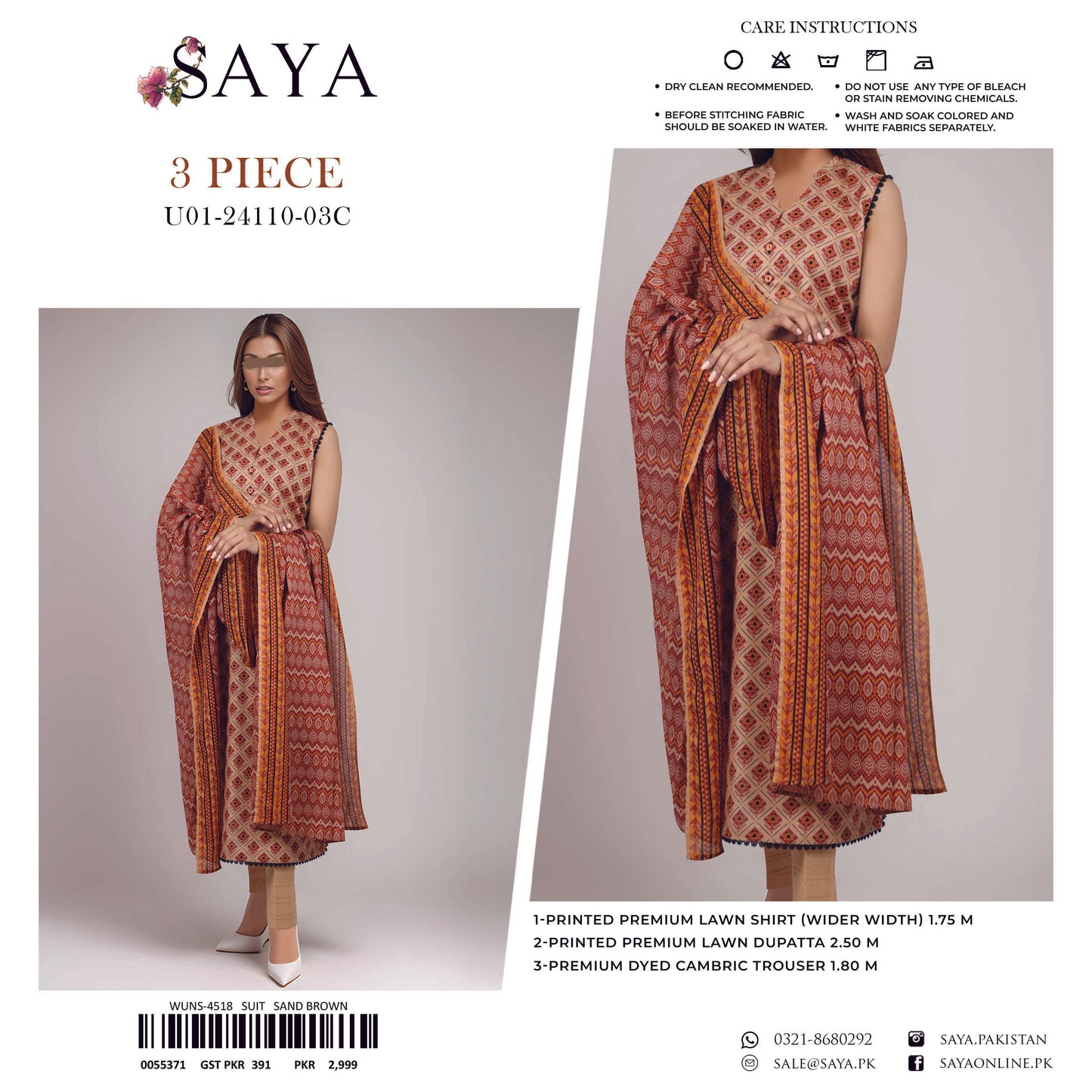 SAYA Original Unstitched Lawn 3-Piece Suit by Sohaib I.