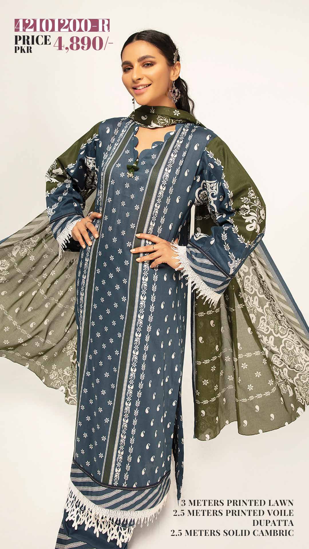 NISHAT Original Unstitched Lawn 3-Piece Suit by Sohaib I.