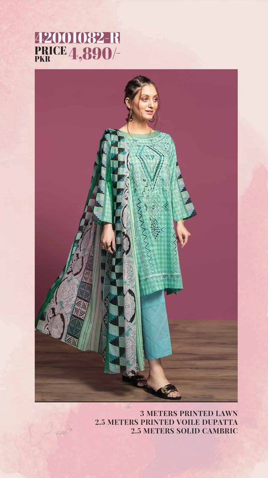 NISHAT Original Unstitched Lawn 3-Piece Suit by Sohaib I.