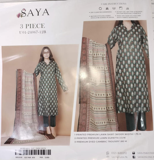 SAYA Original Unstitched Lawn 3-Piece Suit by Sohaib I.