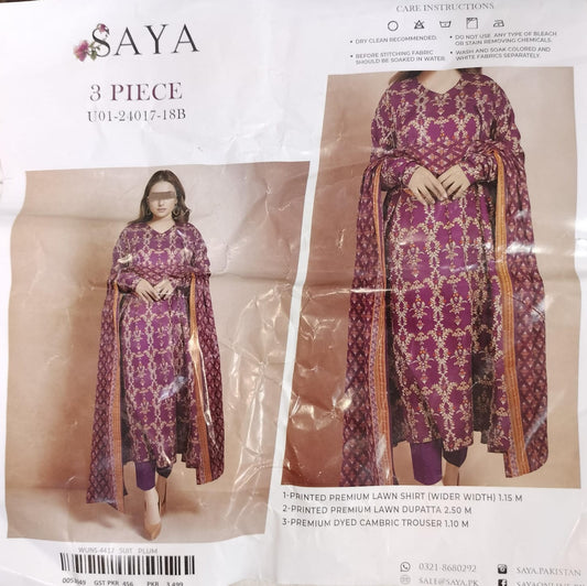 SAYA Original Unstitched Lawn 3-Piece Suit by Sohaib I.