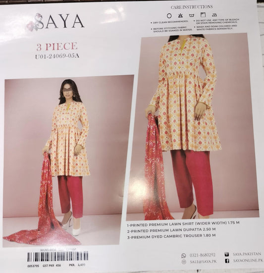 SAYA Original Unstitched Lawn 3-Piece Suit by Sohaib I.