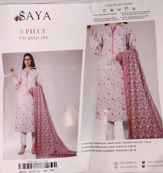 SAYA Original Unstitched Lawn 3-Piece Suit by Sohaib I.