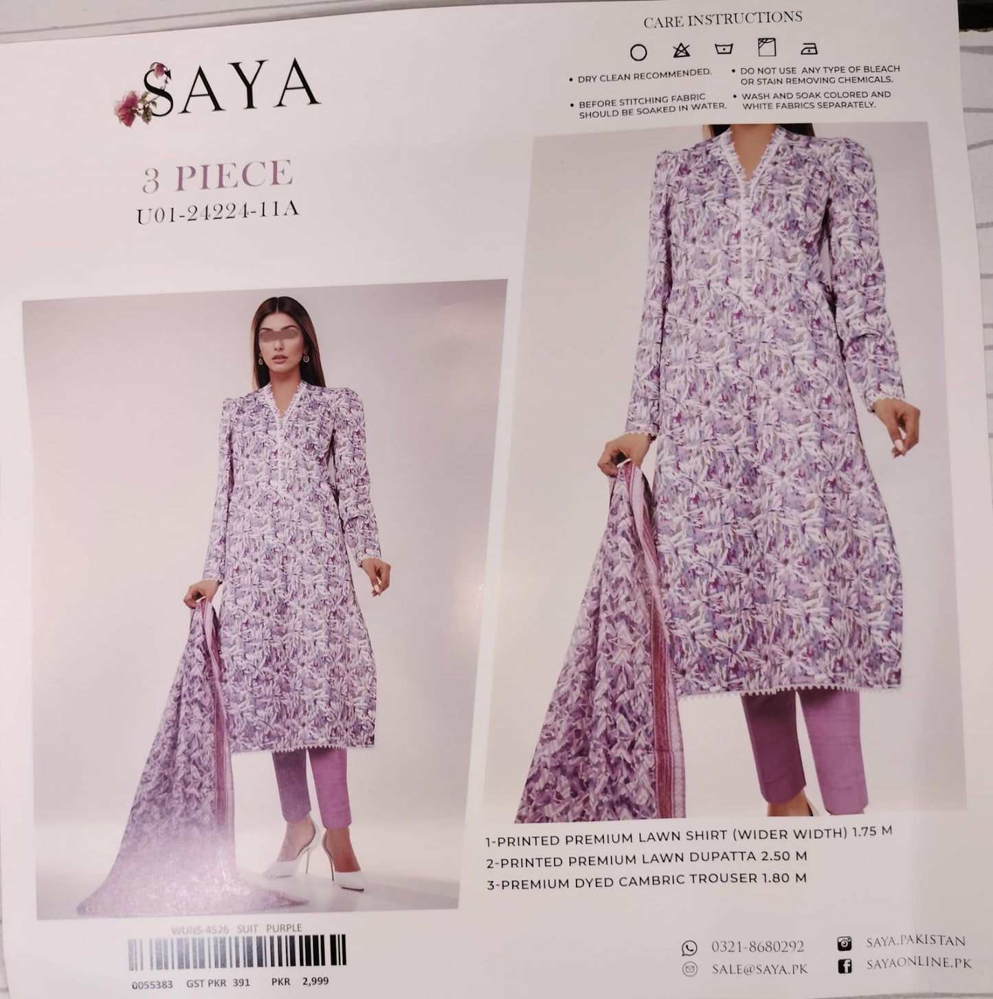 SAYA Original Unstitched Lawn 3-Piece Suit by Sohaib I.