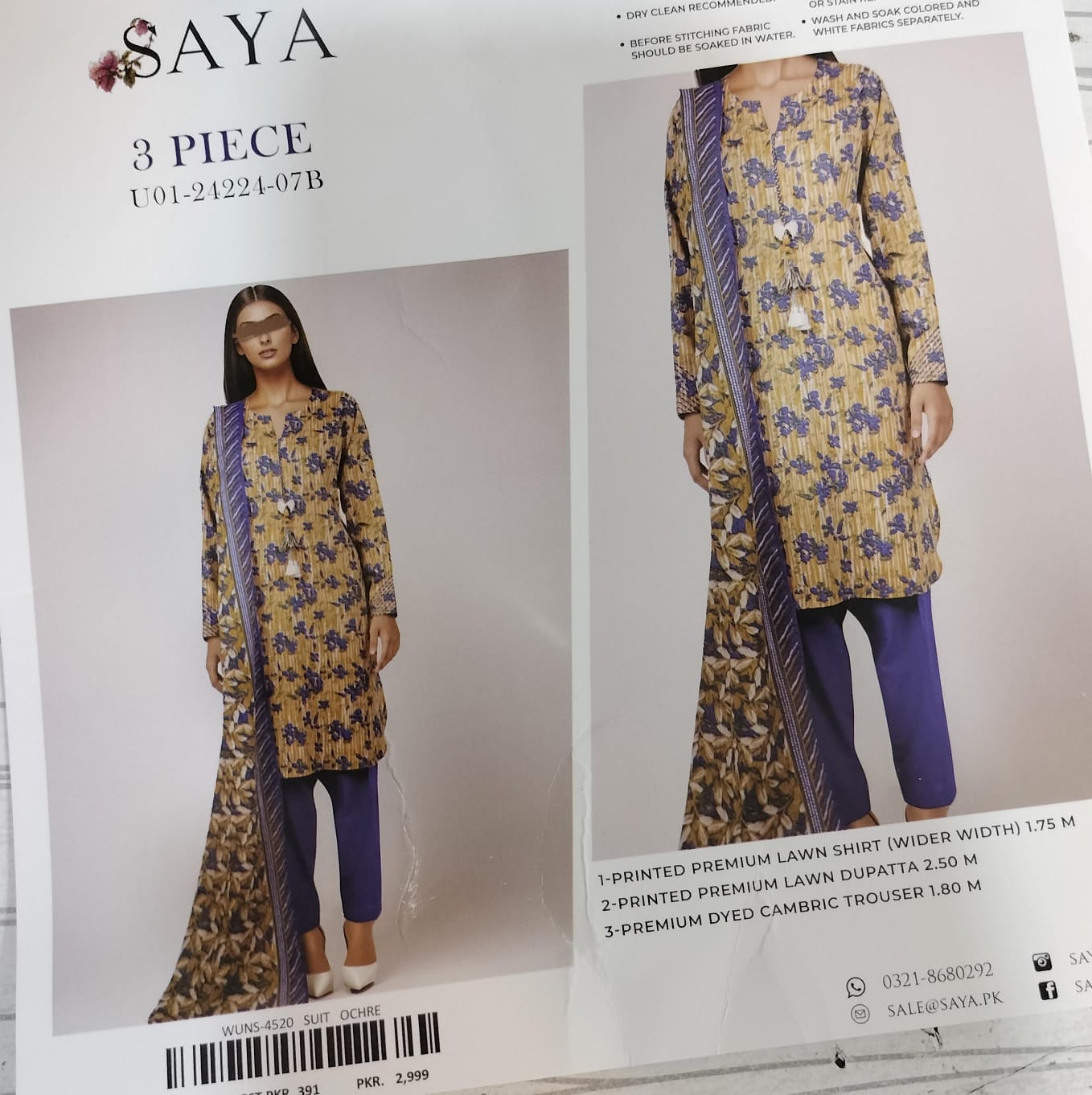 SAYA Original Unstitched Lawn 3-Piece Suit by Sohaib I.