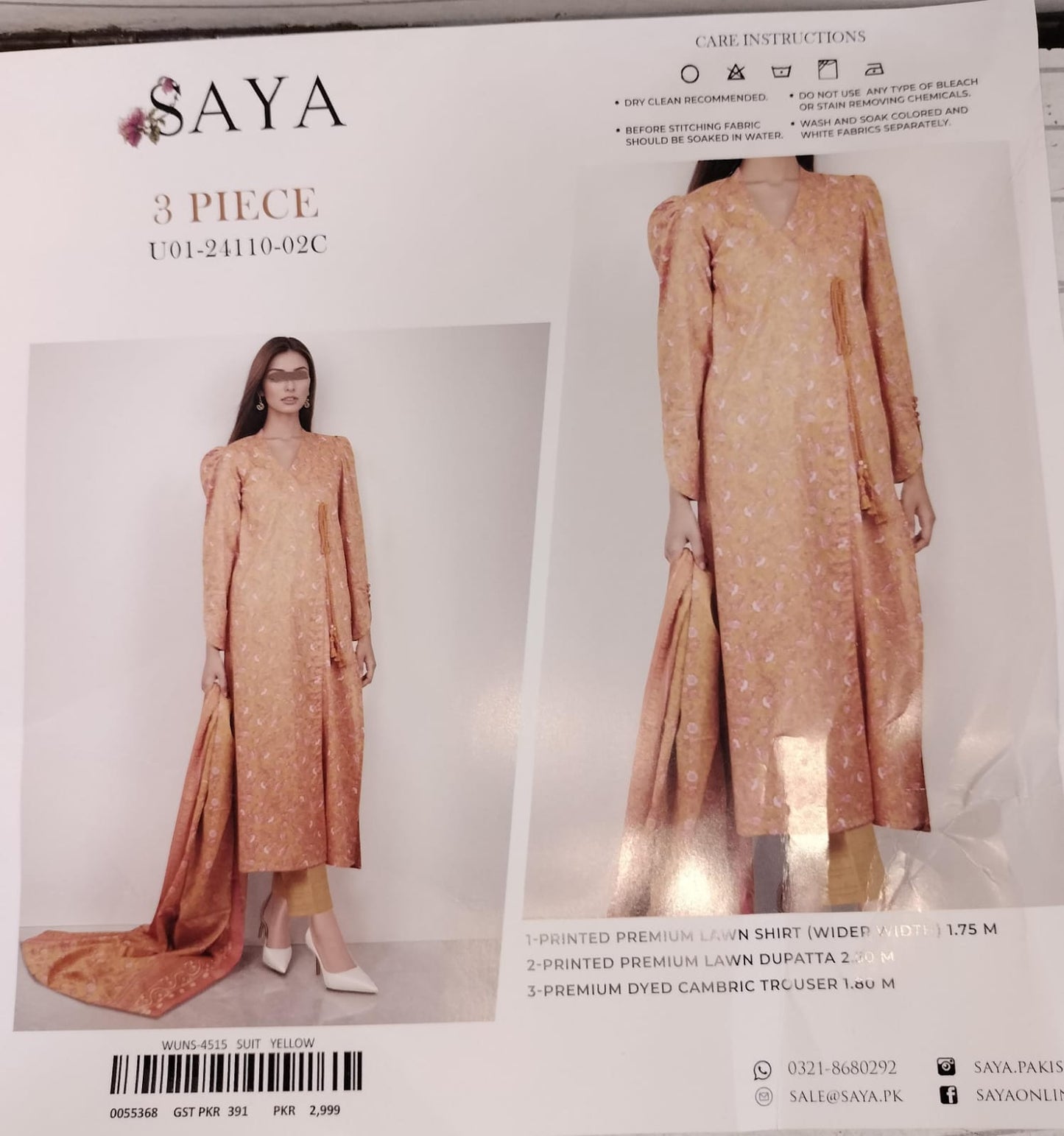 SAYA Original Unstitched Lawn 3-Piece Suit by Sohaib I.