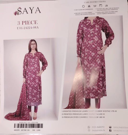 SAYA Original Unstitched Lawn 3-Piece Suit by Sohaib I.