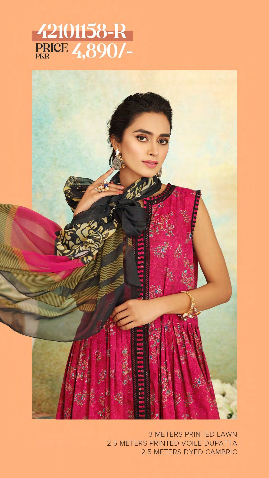 NISHAT Original Unstitched Lawn 3-Piece Suit by Sohaib I.